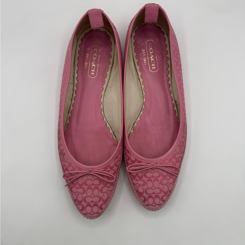 COACH Pink Signature Bow Ballet Flats